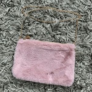 LOFT Faux Fur Zip Pouch Crossbody Bag
